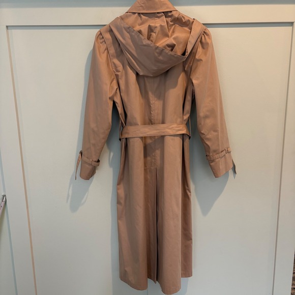Vintage 70s London Fog Trench Coat 10 Petite Tan Hood Belted 3/4 Length Classic - Picture 10 of 16